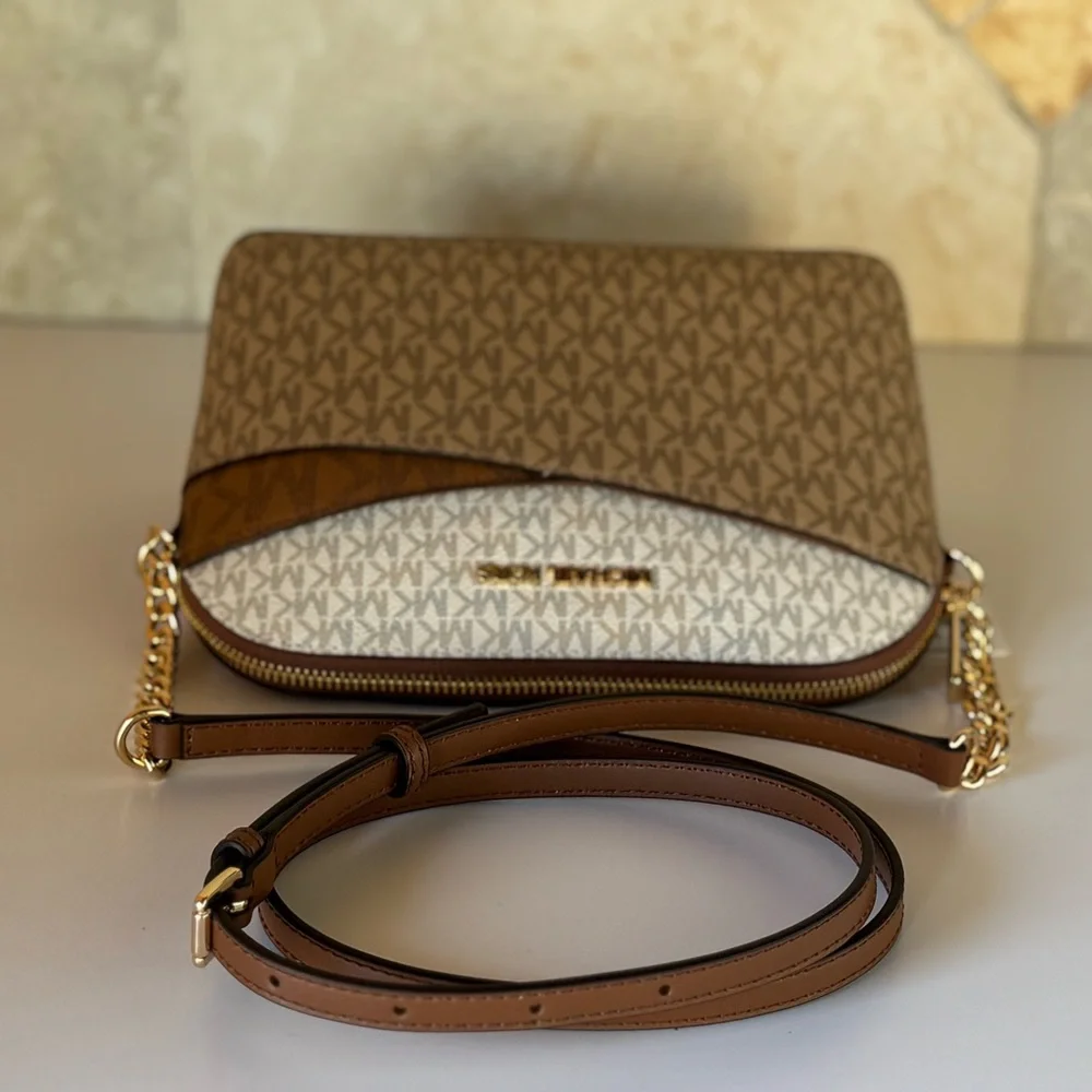 Michael Kors Jet Set Travel Dome Brown Crossbody Bag + Wallet Set - Picture 7 of 15